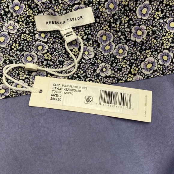 REBECCA TAYLOR Midi Slip Silk Dress Violet Fleur Sleeveless - Picture 6 of 12